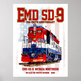 Poster EMD SD-9 Locomotive USA 250th Anniversary Livery