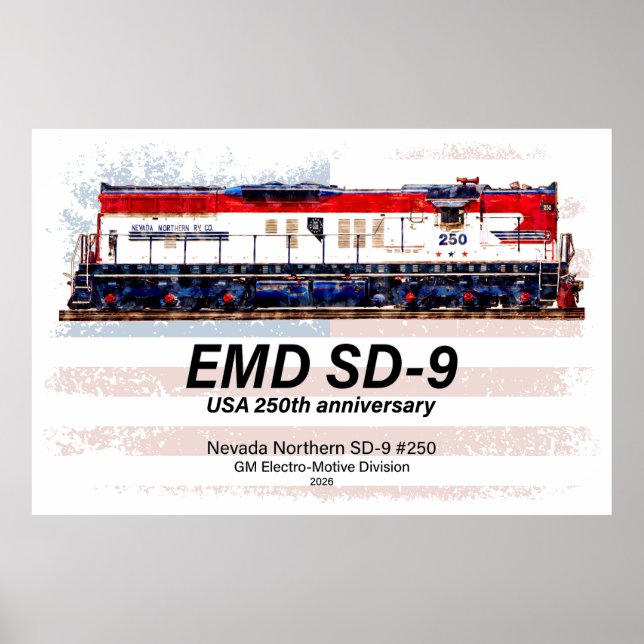 Poster EMD SD-9 Locomotive USA 250th Anniversary Livery (Frente)