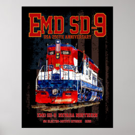 Poster EMD SD-9 Locomotive USA 250th Anniversary Livery