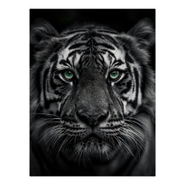 Pôster Emerald-Eyed Tiger Portrait - Black and White