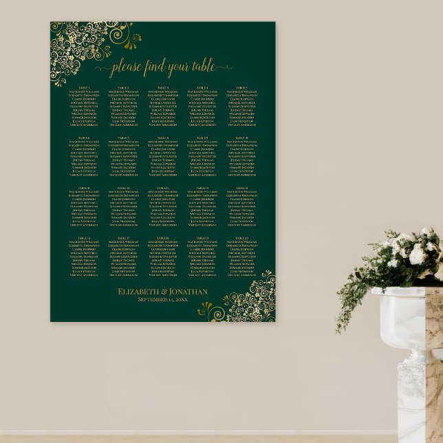Poster Emerald Green 20 Gráfico de Casamento de Mesa Dour (In Situ on Wall)