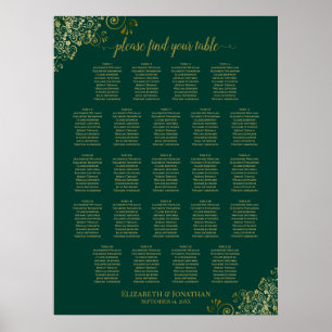 Poster Emerald Green 23 Table Wedding Seating Chart Gold