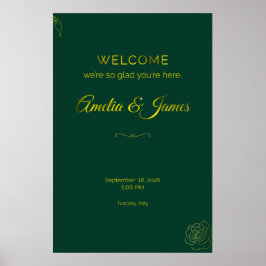 Poster Emerald Green and Gold Leaf Wedding Welcome Sign