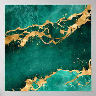 Poster Emerald Green e abstrato Dourada