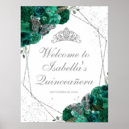 Poster Emerald Green e Silver Tiara Quinceanera