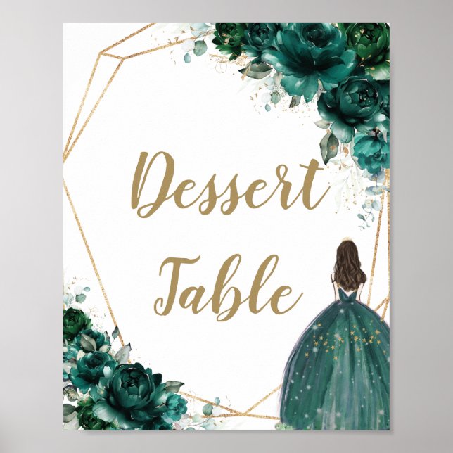 Poster Emerald Green Floral Quinceañera Dessert Mesa (Frente)