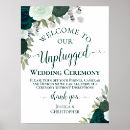 Poster Emerald Green Floral Unplugged Ceremony