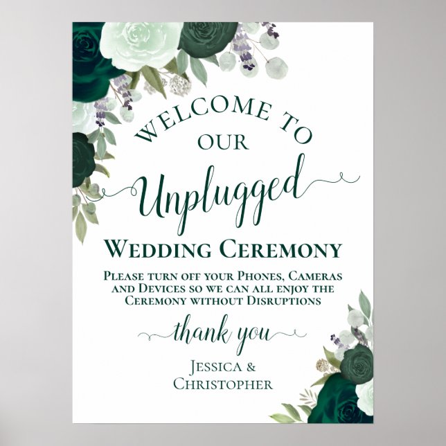 Poster Emerald Green Floral Unplugged Ceremony (Frente)