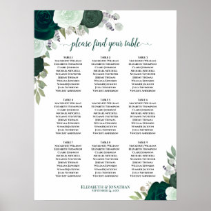 Poster Emerald Green - Rosas 9 Gráfico de Casamento Mesa