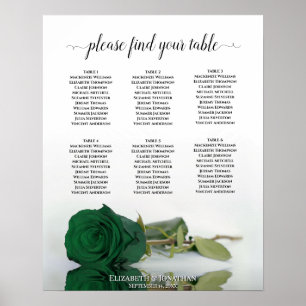 Poster Emerald Green Rose 6 Table Wedding Seating Chart