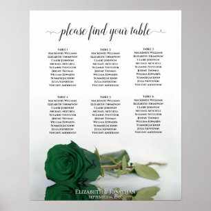 Poster Emerald Green Rose 6 Table Wedding Seating Chart