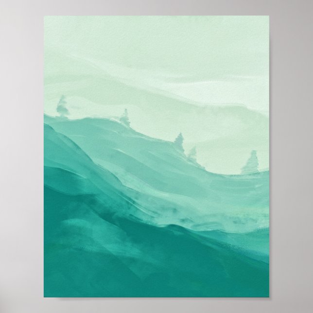 Poster Emerald Green Teal Watercolor Abstrato Art (Frente)