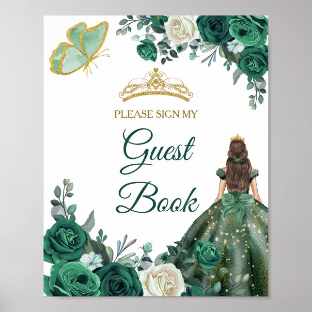 Poster Emerald Green Vresses Quinceañera Guest Book (Frente)