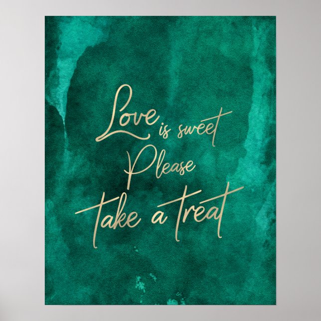 Poster Emerald Green Watercolor Amor Dourado é Doce (Frente)