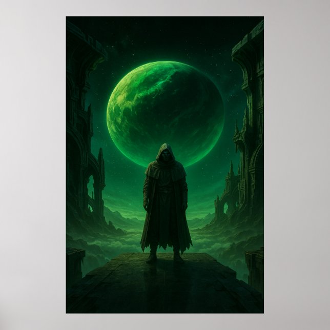 Poster Emerald Guardian — Dark Cosmic Fantasy Art (Frente)