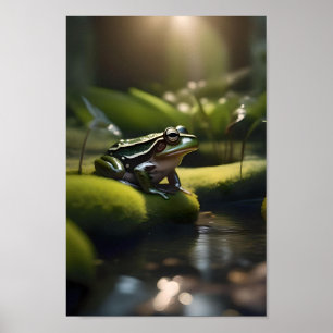 Poster Emerald Serenity: Um Sapo Verde perto do rio,
