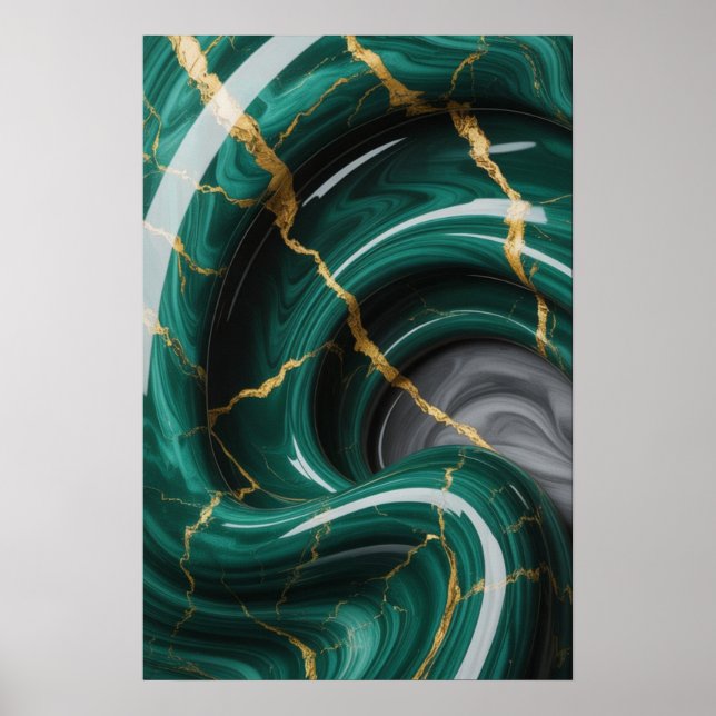 Poster Emerald Veins: Abstrato Marble Flow ✨ 💚 🖤 (Frente)