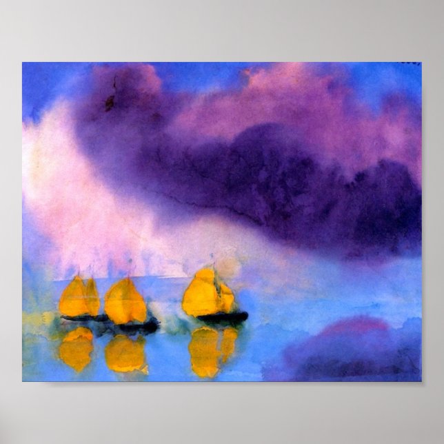 Poster Emil Nolde - Mar com Nuvens Violetas e Barcos Mari (Frente)