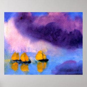 Poster Emil Nolde - Mar com Nuvens Violetas e Barcos Nave