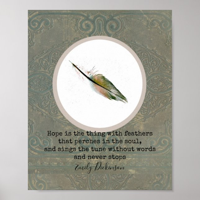 Poster Emily Dickinson cita esperança com arte de penas (Frente)