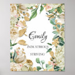 Poster Emily Name Significa Floral Mint Bridal Birthday G<br><div class="desc">Um nome elegante que significa um poster dedicado a um novo bebê. Decorado com brilho como pés de bebês. Aproveite o seu dia! FlorenceKdesign</div>