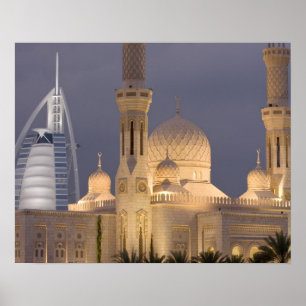 Poster Emirados Árabes Unidos, Dubai. Mesquita à noite co
