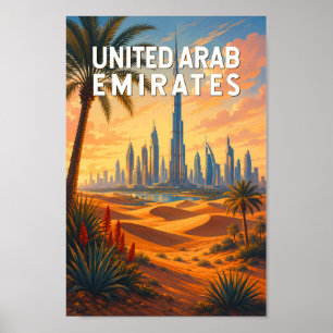 Poster Emirados Árabes Unidos Ilustração Viagem Arte