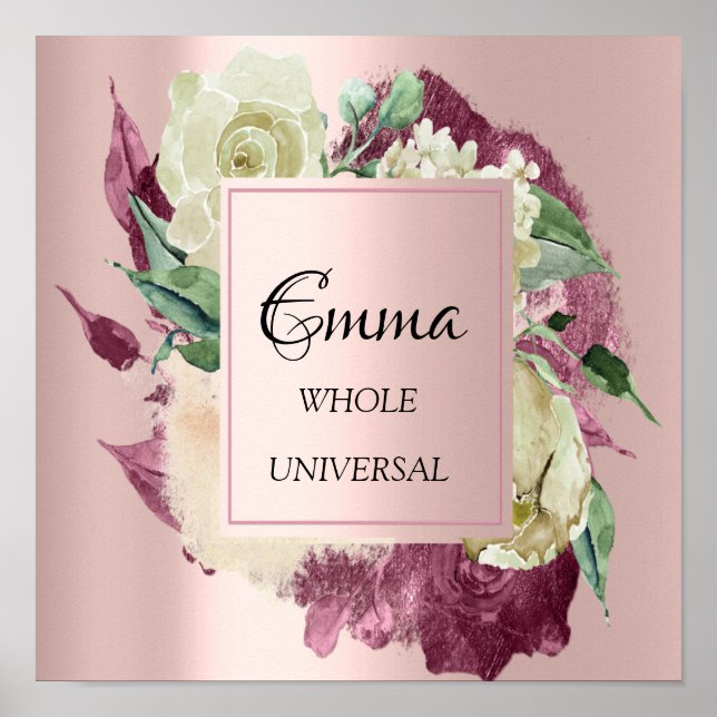 Poster Emma Name Significa Marsala Rosa Rosas Bridal (Frente)