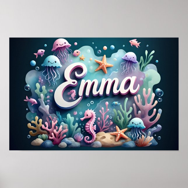 Poster Emma Ocean Nursery Wall Art Embaixo de Mar Animais (Frente)