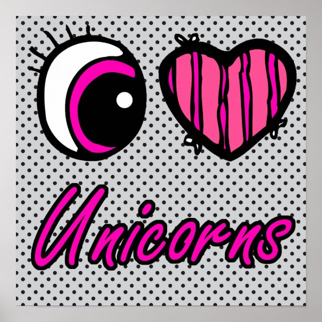 Poster Emo Eye Heart I Love Unicorns (Frente)