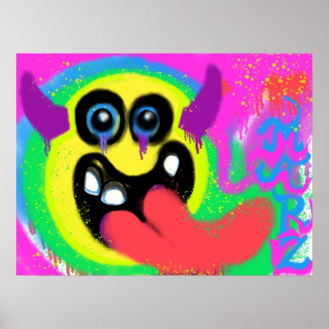 Poster Emoji Feliz Rock N Roll Demônio Grafite (Frente)
