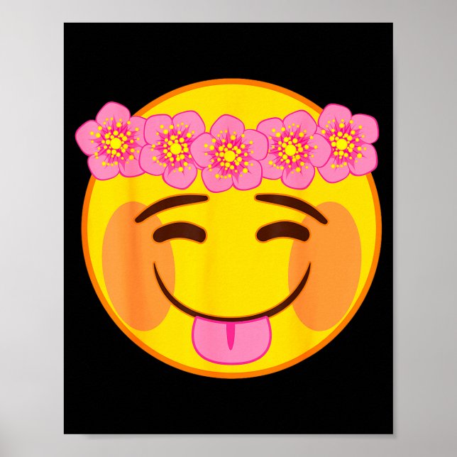 Poster Emoji Flower Crown Tongue Yellow Smile Face  (Frente)