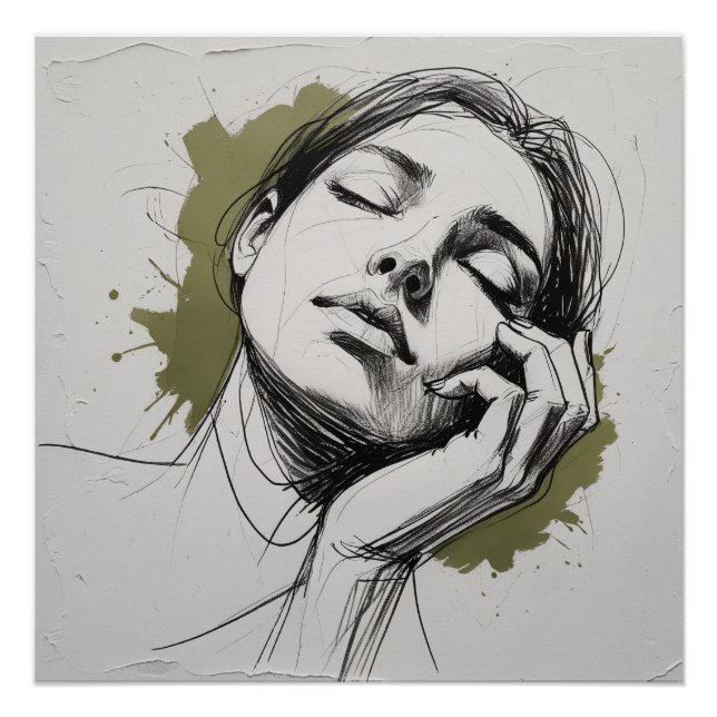 Pôster Emotive Female Portrait Poster – Hand on Face with (Frente)