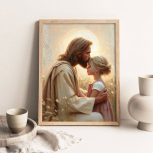 Poster Empatia e Amor, Arte Cristã, Jesus e Menina Ar