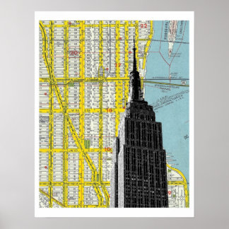 Poster Empire State Building com NYC Streetmap Backgrout