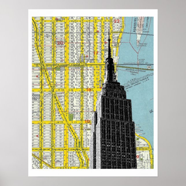 Poster Empire State Building com NYC Streetmap Backgrout (Frente)