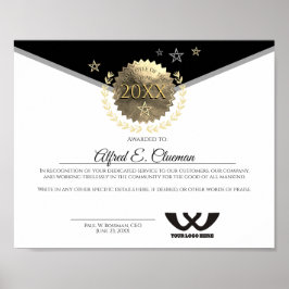 Poster Empregado em ouro falso do certificado de prêmio d