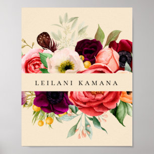 Poster Empresa de Champanhe Floral de Watercolor Elegante