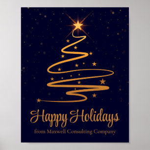Poster Empresa Elegante Feliz Natal Azul Marinho Dourado