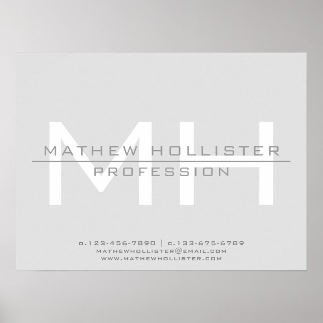 Poster Empresas Cinzas monogramas, homens (Frente)