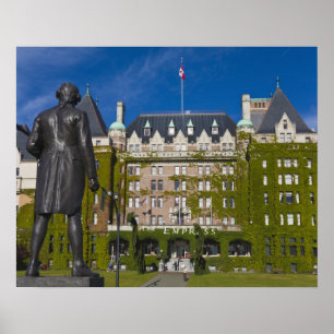 Poster Empress Hotel e estátua do Capitão James Cook,
