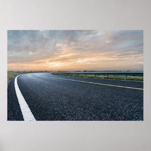 Poster Empty Tarmac Road Against Sunset Sky