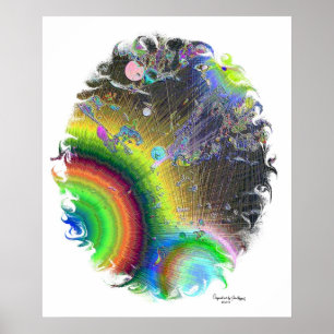 Poster Enamel Negativo - Moldura de Oval Sunburst, Assina