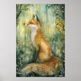 Poster Encantada Arte Fantástica de Fox Kid da Floresta E