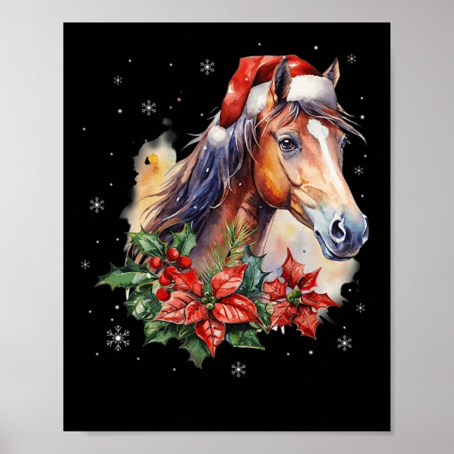 Poster Encantado Natal Cavalo Santa Hat Equestre (Frente)