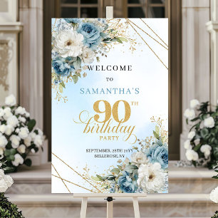 Poster Encantador Rustico azul poeirento dourado 90º aniv