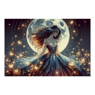 Pôster Encantadora Fantasia da Borboleta ao Luar