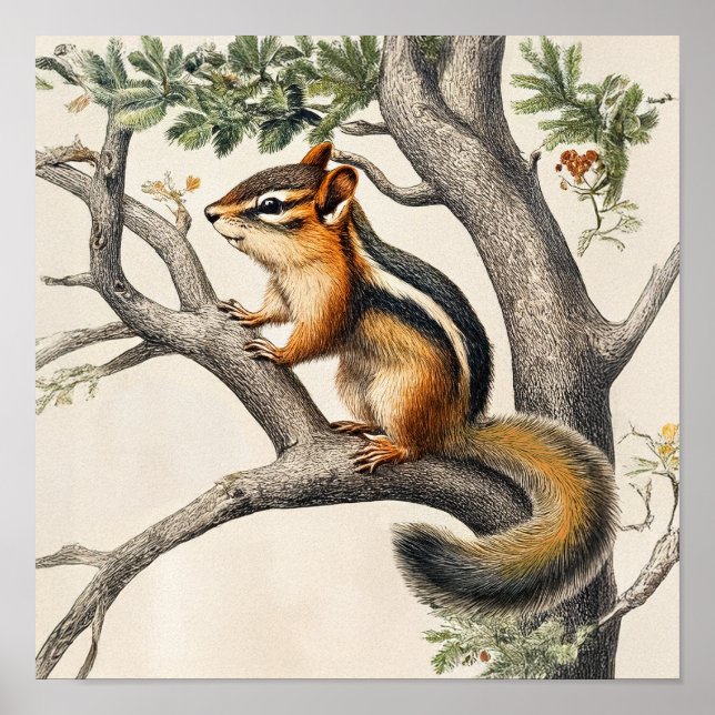 Poster Encantadora Ilustração de Vintage de Chipmunk (Frente)