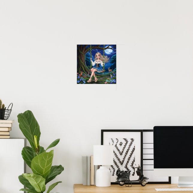 Poster Encantamento do Balanço da Floresta ao Luar (Escritório em casa)