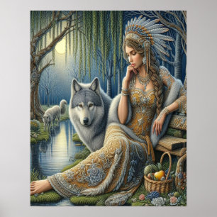 Poster Encantamento Lua na Floresta Mística16x20